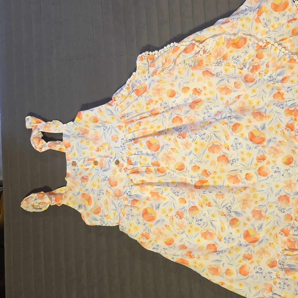 Tommy Bahama Dress Girls 6 Peach Blue Floral Peasant Apron Style Like New